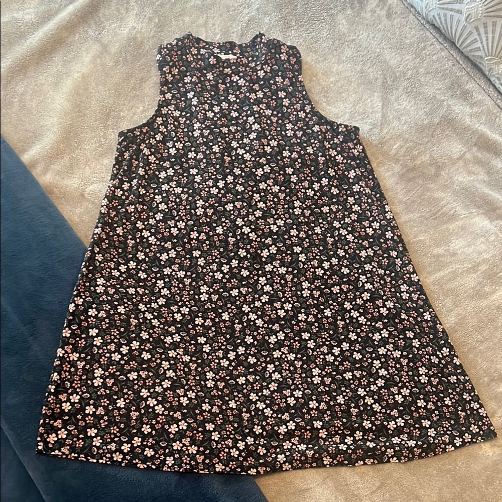 Pink Rose Black and Pink Sleeveless Mock Neck A-Line Dress